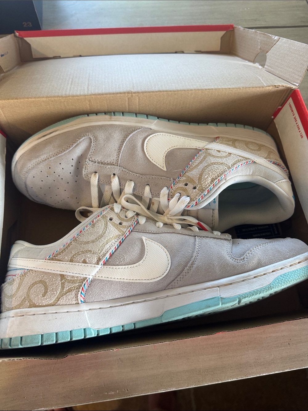 Nike Men’s “Barbershop” Dunk Low Retro - Gray & Aqua with White Swoosh